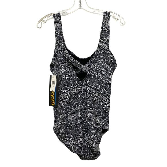 Robby Len Womens One Piece Swimsuit Size 16 Black and White Beach Pool Cruise - Picture 2 of 8